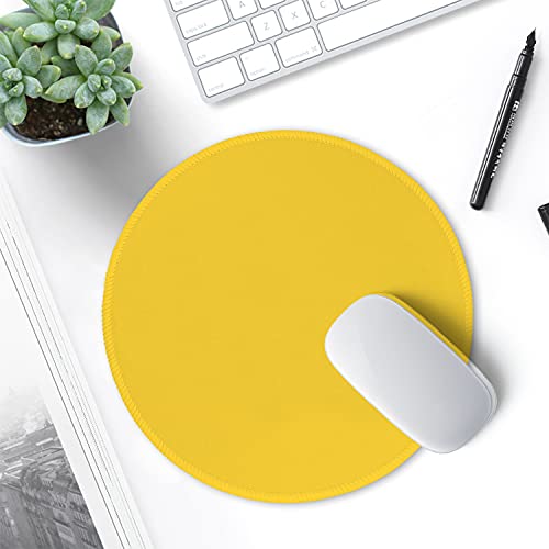 Hsurbtra Mouse Pad, Premium-Textured Small Round Mousepad 8.7 x 8.7 Inch Yellow, Stitched Edge Anti-slip Waterproof Rubber Mouse Mat, Pretty Cute Mouse Pad for Office Home Gaming Laptop Men Women Kids