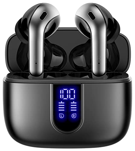 TAGRY Bluetooth Headphones True Wireless Earbuds 60H Playback LED Power Display Earphones with Wireless Charging Case IPX5 Waterproof in-Ear Earbuds with Mic for TV Smart Phone Computer Laptop Sports