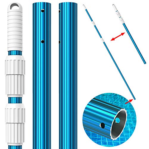 CKE Upgraded 12 Foot Thicken 1.3mm Blue Aluminum Telescoping Swimming Pool Pole,Adjustable 3 Piece Expandable Step-Up,Attach Connect Skimmer Nets,Rakes,Brushes,Vacuum Heads with Hoses, Universal 1.25"
