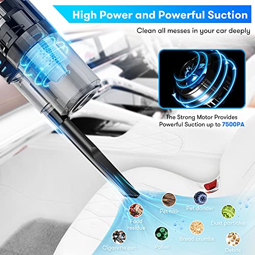 Baucatlan Car Vacuum with Powerful Suction, Portable Car Vacuum Cleaner with 16.4 Ft Corded, 12V/150W/7500PA, Car Cleaning Kit with Three Layer HEPA Filter for Deep Cleaning