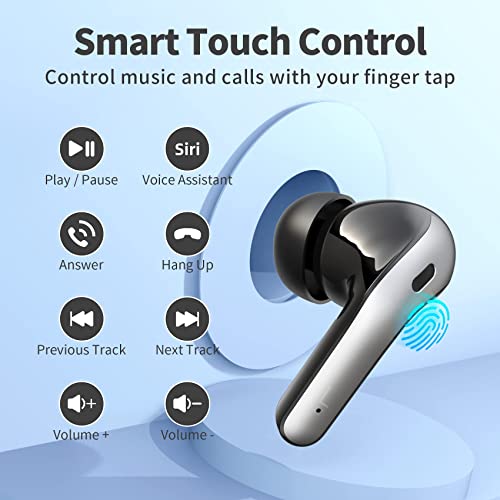 TAGRY Bluetooth Headphones True Wireless Earbuds 60H Playback LED Power Display Earphones with Wireless Charging Case IPX5 Waterproof in-Ear Earbuds with Mic for TV Smart Phone Computer Laptop Sports