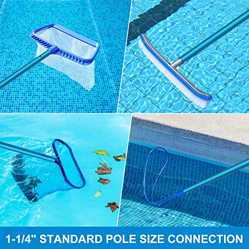 CKE Upgraded 12 Foot Thicken 1.3mm Blue Aluminum Telescoping Swimming Pool Pole,Adjustable 3 Piece Expandable Step-Up,Attach Connect Skimmer Nets,Rakes,Brushes,Vacuum Heads with Hoses, Universal 1.25"