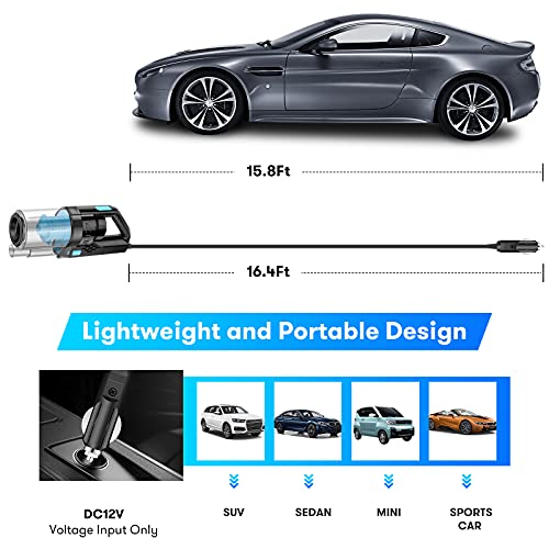 Baucatlan Car Vacuum with Powerful Suction, Portable Car Vacuum Cleaner with 16.4 Ft Corded, 12V/150W/7500PA, Car Cleaning Kit with Three Layer HEPA Filter for Deep Cleaning