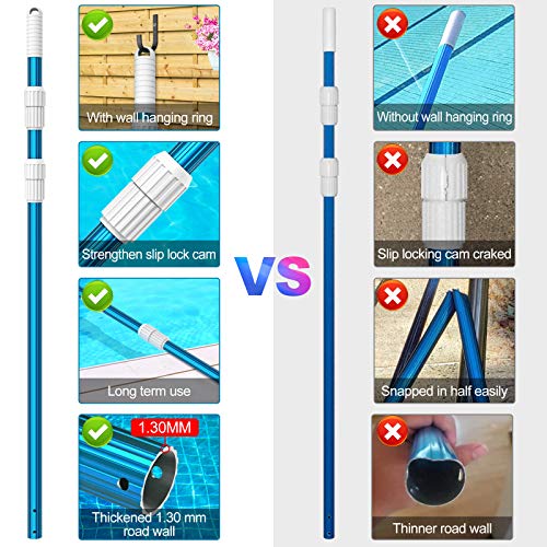 CKE Upgraded 12 Foot Thicken 1.3mm Blue Aluminum Telescoping Swimming Pool Pole,Adjustable 3 Piece Expandable Step-Up,Attach Connect Skimmer Nets,Rakes,Brushes,Vacuum Heads with Hoses, Universal 1.25"
