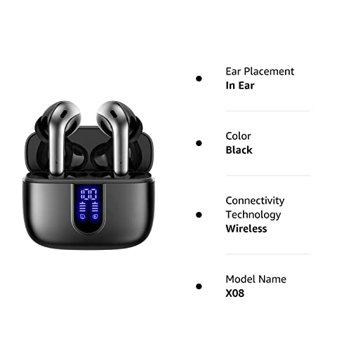 TAGRY Bluetooth Headphones True Wireless Earbuds 60H Playback LED Power Display Earphones with Wireless Charging Case IPX5 Waterproof in-Ear Earbuds with Mic for TV Smart Phone Computer Laptop Sports