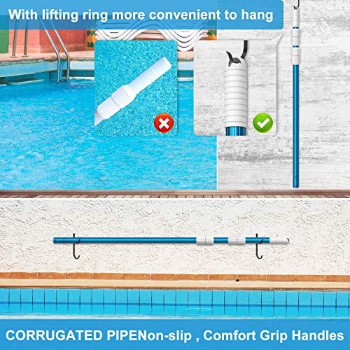 CKE Upgraded 12 Foot Thicken 1.3mm Blue Aluminum Telescoping Swimming Pool Pole,Adjustable 3 Piece Expandable Step-Up,Attach Connect Skimmer Nets,Rakes,Brushes,Vacuum Heads with Hoses, Universal 1.25"