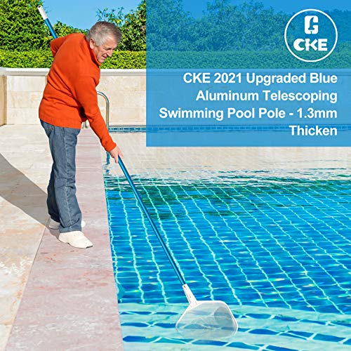 CKE Upgraded 12 Foot Thicken 1.3mm Blue Aluminum Telescoping Swimming Pool Pole,Adjustable 3 Piece Expandable Step-Up,Attach Connect Skimmer Nets,Rakes,Brushes,Vacuum Heads with Hoses, Universal 1.25"