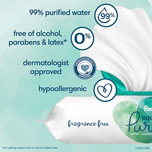 Baby Wipes, Pampers Aqua Pure Sensitive Water Baby Diaper Wipes, Hypoallergenic and Unscented, 10X Pop-Top Packs, 560 Count (Packaging May Vary)