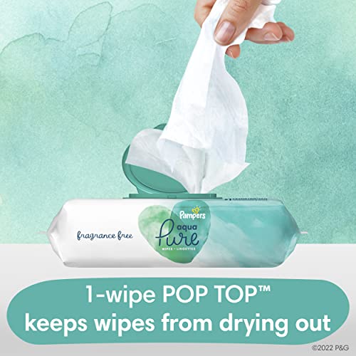 Baby Wipes, Pampers Aqua Pure Sensitive Water Baby Diaper Wipes, Hypoallergenic and Unscented, 10X Pop-Top Packs, 560 Count (Packaging May Vary)