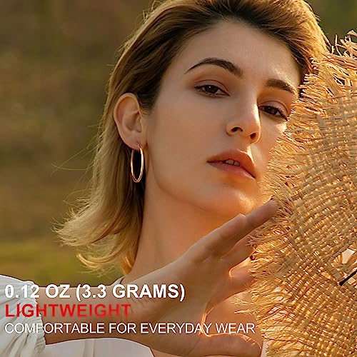 Gacimy Gold Hoop Earrings for Women, 14K Gold Plated Hoops with 925 Sterling Silver Post, Yellow Gold 40mm Medium Hoop Earrings for Women