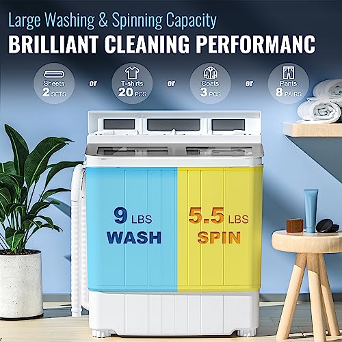 INTERGREAT Portable Washing Machine Mini 17.6 Lbs Compact Washer Machine And Dryer Comboï¼Small Twin Tub Washer with Spin Cycle for Camping, Apartments, Dorms, College Rooms, Rvâs