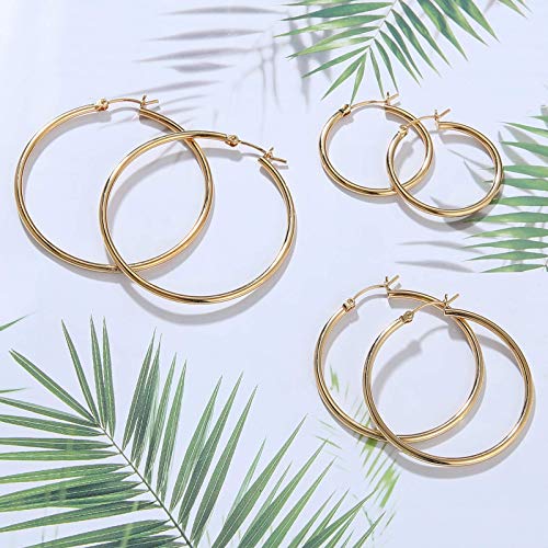Gacimy Gold Hoop Earrings for Women, 14K Gold Plated Hoops with 925 Sterling Silver Post, Yellow Gold 40mm Medium Hoop Earrings for Women