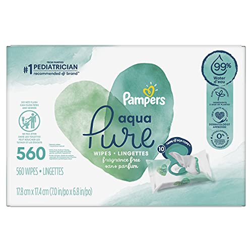 Baby Wipes, Pampers Aqua Pure Sensitive Water Baby Diaper Wipes, Hypoallergenic and Unscented, 10X Pop-Top Packs, 560 Count (Packaging May Vary)