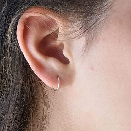 Sterling Silver Hoop Earrings for Women Men Girls, Hypoallergenic Cartilage Earring Endless Small Hoop Earrings Set, 3 Pairs Tragus Earrings (8mm/10mm/12mm)