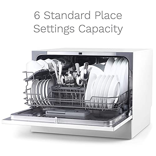 hOmeLabs Compact Countertop Dishwasher - Energy Star Portable Mini Dish Washer in Stainless Steel Interior for Small Apartment Office and Home Kitchen with 6 Place Setting Rack and Silverware Basket