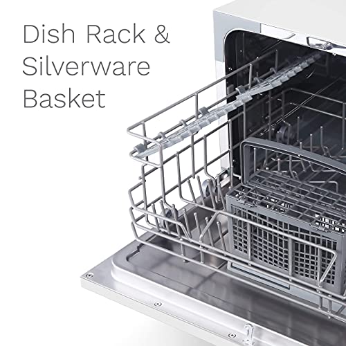 hOmeLabs Compact Countertop Dishwasher - Energy Star Portable Mini Dish Washer in Stainless Steel Interior for Small Apartment Office and Home Kitchen with 6 Place Setting Rack and Silverware Basket
