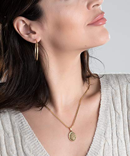 Barzel 18K Gold Plated Flat Mariner/Marina 060 3MM Chain Necklace with Virgin Mary Guadalupe Charm Pendant (18)