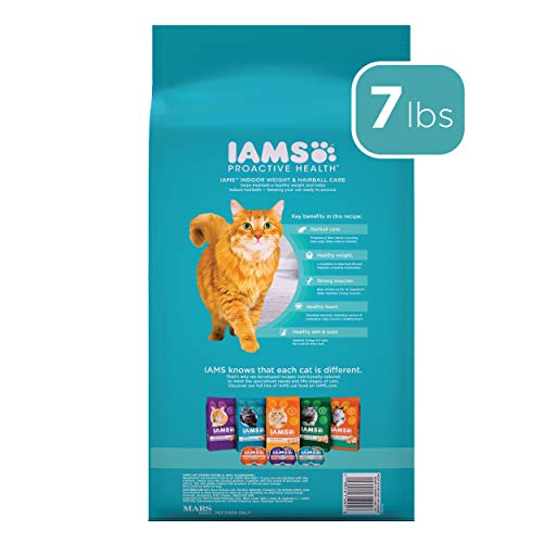 IAMS PROACTIVE HEALTH Adult Indoor Weight Control & Hairball Care Dry Cat Food with Chicken & Turkey Cat Kibble, 7 lb. Bag