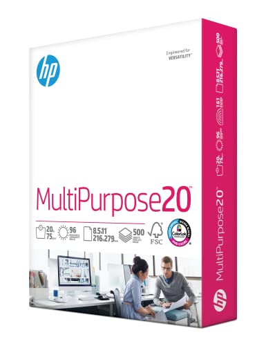 HP Printer Paper 8.5x11 MultiPurpose 20 lb 1 Ream 500 Sheets 96 Bright Made in USA FSC Certified Copy Paper HP Compatible 112000R