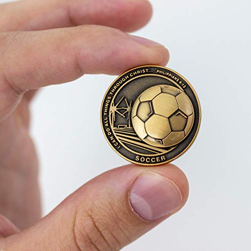 Christian Sports Coin for Young Athletes, for Boys and Girls, Gift for Soccer Players or Soccer Team, I Can Do All Things Through Christ, Antique Gold Plated Challenge Coin, Philippians 4:13