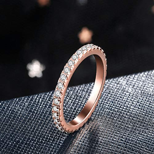 LAZLUVU CZ Simulated Diamond Paved Stackable Eternity Ring Band for Women, Rose Gold Plated Size 9