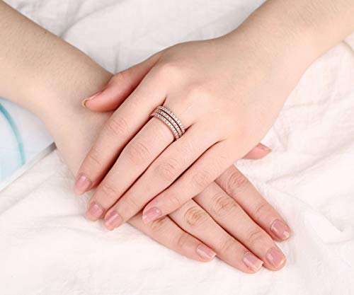 LAZLUVU CZ Simulated Diamond Paved Stackable Eternity Ring Band for Women, Rose Gold Plated Size 9