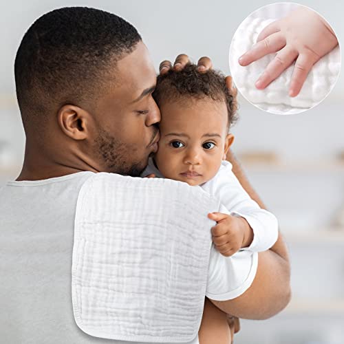 Muslin Burp Cloths for Baby 10 Pack 100% Cotton Baby Washcloths for Boys Girls Large 20''X10'' Super Soft and Absorbent by Yoofoss - White