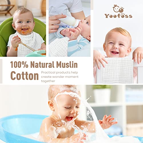 Muslin Burp Cloths for Baby 10 Pack 100% Cotton Baby Washcloths for Boys Girls Large 20''X10'' Super Soft and Absorbent by Yoofoss - White