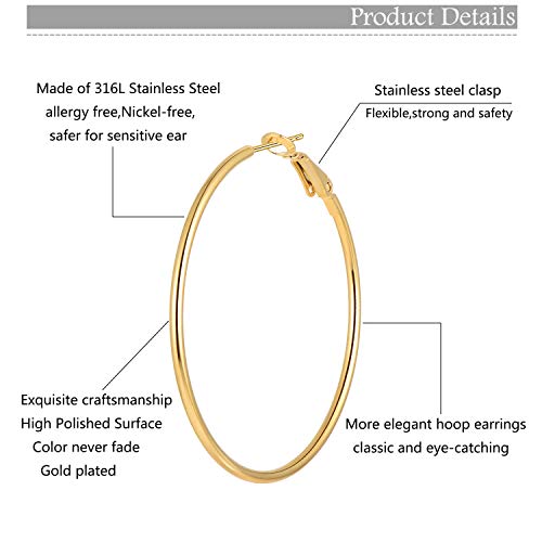 6 Pairs Stainless Steel gold silver Plated Hoop Earrings for Women Girls, Hypoallergenic Hoops Women's Earrings Loop Earrings Set (30.40.50mm)