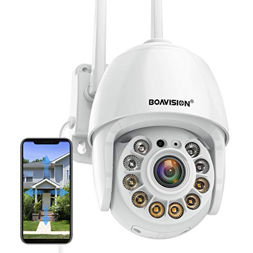 Security Camera Outdoor, Wireless WiFi IP Camera Home Security System 360Â° View,Motion Detection, auto Tracking,Two Way Talk,HD 1080P pan Tile Full Color Night Vision Boavision