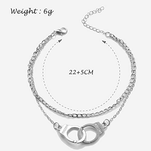 Dresbe Boho Layered Anklet Silver Handcuffs Anklets Beach Ankle Bracelet Fashion Foot Jewelry Chain for Women and Girls