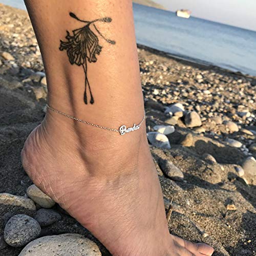 She1001 Personalized Name Anklet Bracelet for Women Custom Initial Link Bar Anklet Bracelet with Any Names 18k Gold Plated Customized Name Jewelry for Girls 6.7-10.7