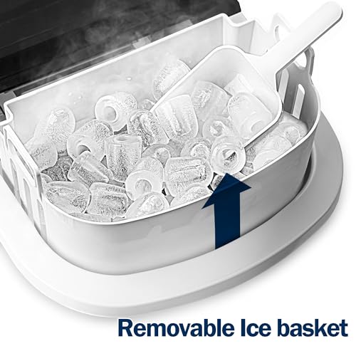 Euhomy Ice Maker Machine Countertop, Makes 26 lbs Ice in 24 hrs-Ice Cubes Ready in 8 Mins, Compact&Lightweight Ice Maker with Ice Scoop & Basket. (Silver)