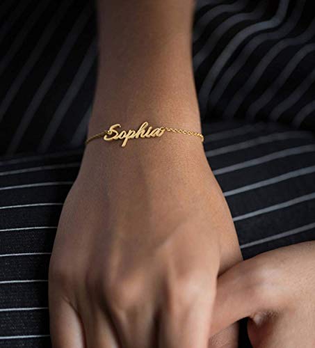 She1001 Personalized Name Anklet Bracelet for Women Custom Initial Link Bar Anklet Bracelet with Any Names 18k Gold Plated Customized Name Jewelry for Girls 6.7-10.7