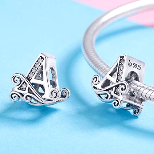 BETTY&SARAH 925 Sterling Silver Letter A Charms for Pandora Bracelets Alphabet Initial Beads Jewelry Gift for Women