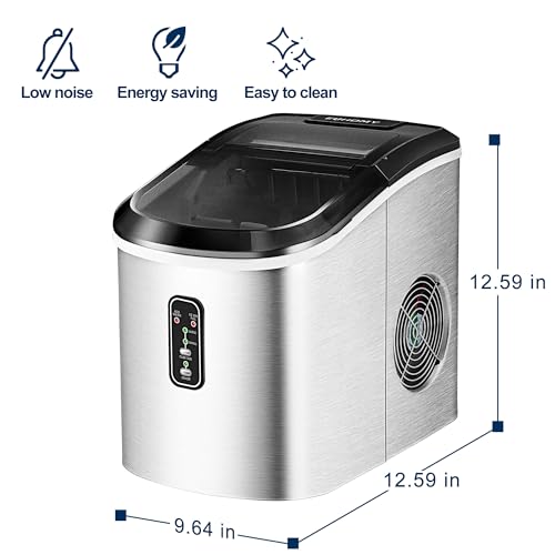 Euhomy Ice Maker Machine Countertop, Makes 26 lbs Ice in 24 hrs-Ice Cubes Ready in 8 Mins, Compact&Lightweight Ice Maker with Ice Scoop & Basket. (Silver)