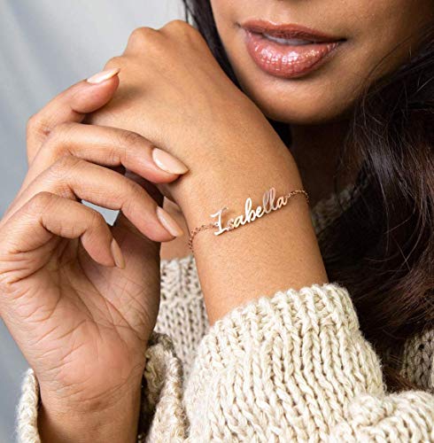 She1001 Personalized Name Anklet Bracelet for Women Custom Initial Link Bar Anklet Bracelet with Any Names 18k Gold Plated Customized Name Jewelry for Girls 6.7-10.7