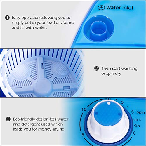 COSTWAY Mini Washing Machine with Spin Dryer, Electric Compact Laundry Machines Portable Durable Design Washer Energy Saving, Rotary Controller(Blue)