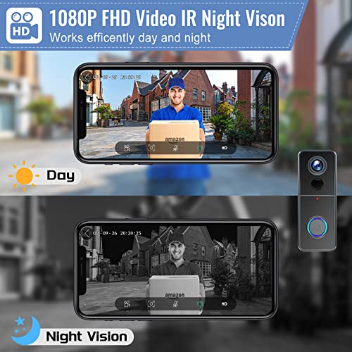 WiFi Video Doorbell Camera, XTU Wireless Doorbell Camera with Chime, 1080P HD, 2-Way Audio, Motion Detection, IP65 Waterproof, Cloud Storage and 32GB SD Card Included