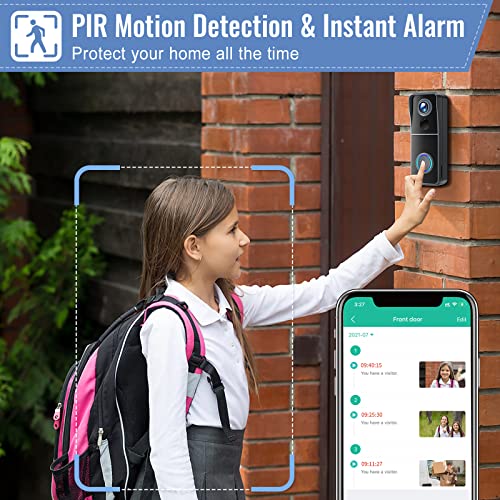 WiFi Video Doorbell Camera, XTU Wireless Doorbell Camera with Chime, 1080P HD, 2-Way Audio, Motion Detection, IP65 Waterproof, Cloud Storage and 32GB SD Card Included