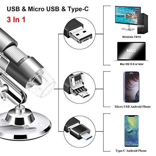 USB Microscope Camera 40X to 1000X, Cainda Digital Microscope with Metal Stand & Carrying Case Compatible with Android Windows 7 8 10 Linux Mac, Portable Microscope Camera (USB Microscope)