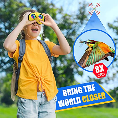 LET'S GO! Binoculars for Kids Outdoor Toys for 3-12 Years Old Kids, 8X21 High Resolution Compact Waterproof Bird Watching Foldable Binocular Perfect for Travel,Camping,Hiking,Birthday Xmas(Yellow)