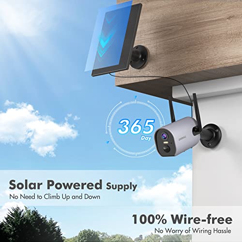 Zumimall Wireless Outdoor Security WiFi Camera, Solar Powered Rechargeable Battery Surveillance Camera, 1080P Home Security Camera, Night Vision, Two Way Audio, PIR Motion Detection, IP65 Waterproof