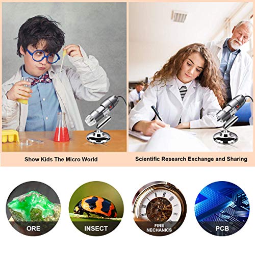 USB Microscope Camera 40X to 1000X, Cainda Digital Microscope with Metal Stand & Carrying Case Compatible with Android Windows 7 8 10 Linux Mac, Portable Microscope Camera (USB Microscope)