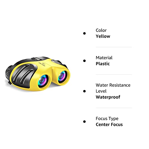 LET'S GO! Binoculars for Kids Outdoor Toys for 3-12 Years Old Kids, 8X21 High Resolution Compact Waterproof Bird Watching Foldable Binocular Perfect for Travel,Camping,Hiking,Birthday Xmas(Yellow)