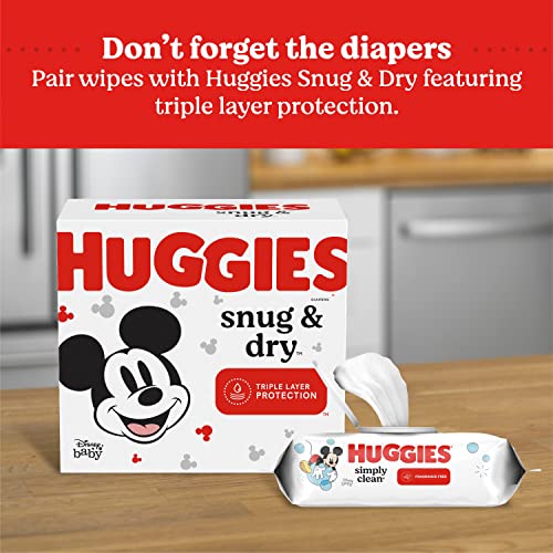 Baby Wipes, Unscented, Huggies Simply Clean Fragrance-Free Baby Diaper Wipes, 11 Flip Lid Packs (704 Wipes Total)