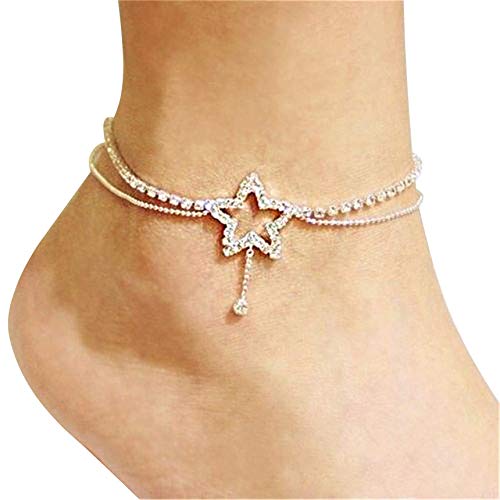Sperrins Heart Pattern Crystal Anklet Women Simple Rhinestone Anklet Foot Accessories (Color 1)