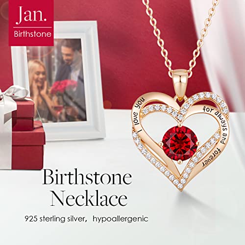 CDE Forever Love Heart Necklace 925 Sterling Silver Rose Gold Plated Birthstone Pendant Necklaces for Women with 5A Cubic Zirconia Jewelry Birthday Gift
