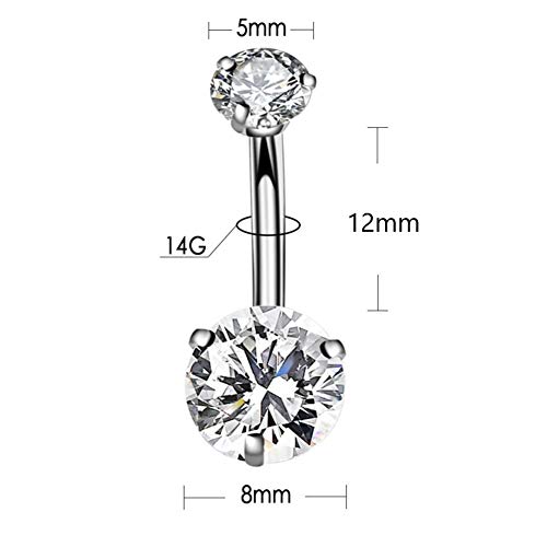YHMM 14G Surgical Steel Belly Button Rings Round Cubic Zirconia Navel Barbell Stud Body Piercing 2-6 Pcs (1PC Clear)