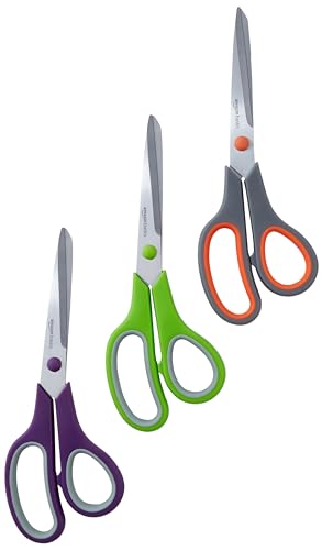 Amazon Basics Multipurpose, Comfort Grip, PVD coated, Stainless Steel Office Scissors - Pack of 3